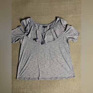 Lane Bryant Navy and White Striped C Cold Shoulder Blouse- Size 18/20